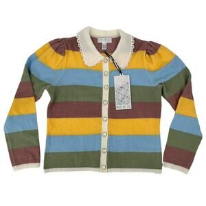 NWT So It Is Deja Vu Cardigan Seafoam Stripe Coquette Collar Large